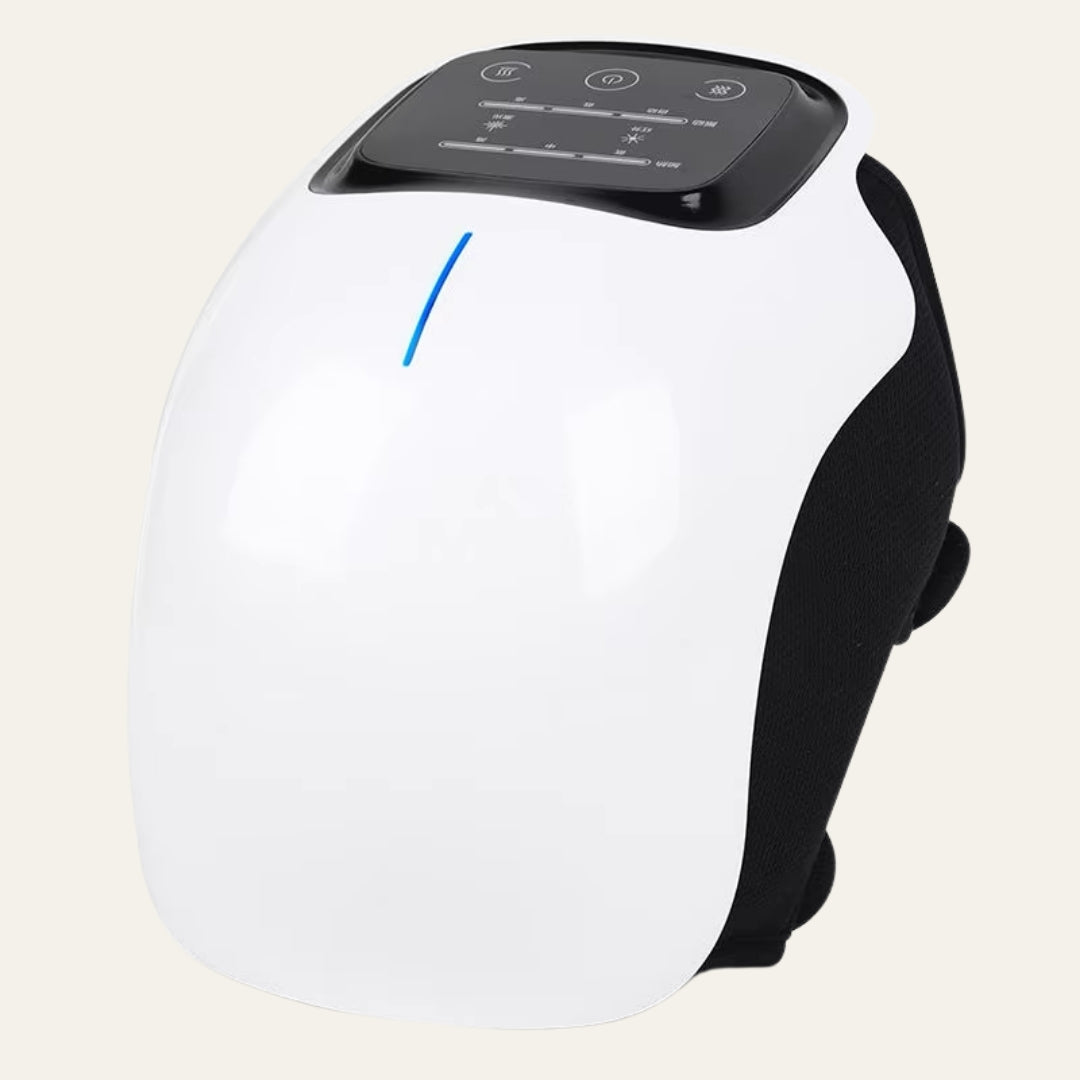 AuraKnee Pro side view showing the moulded shell and the two Velcro straps